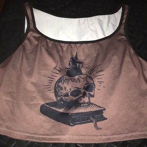 Pink polyester skull cropped tank top